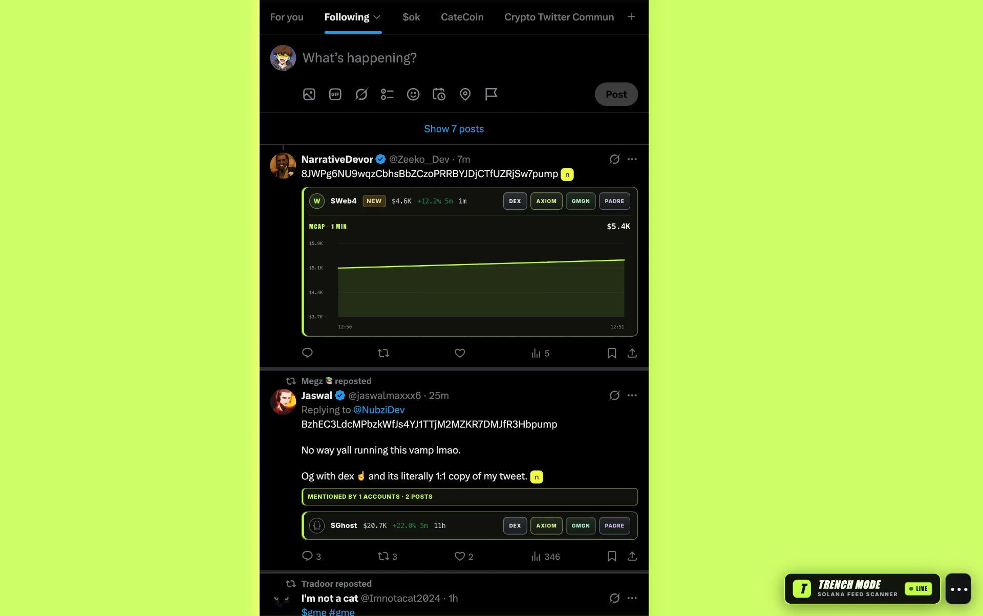 trench mode filtering and enriching an X feed
